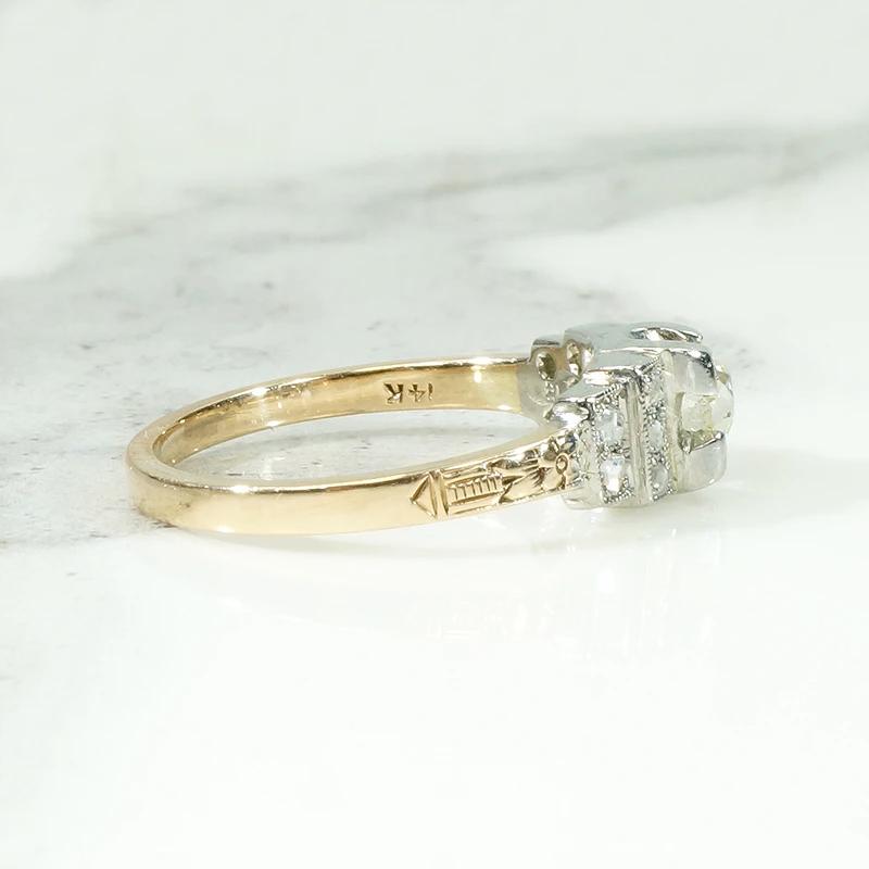 Architectural Deco Engagement Ring with Juicy Diamond