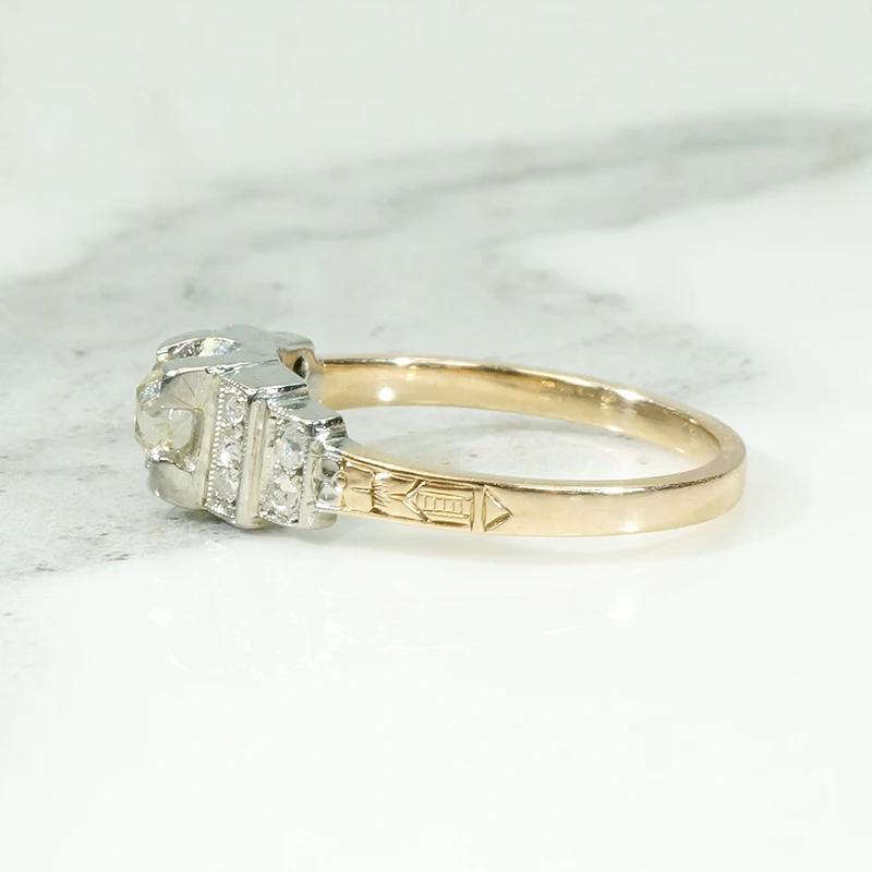 Architectural Deco Engagement Ring with Juicy Diamond