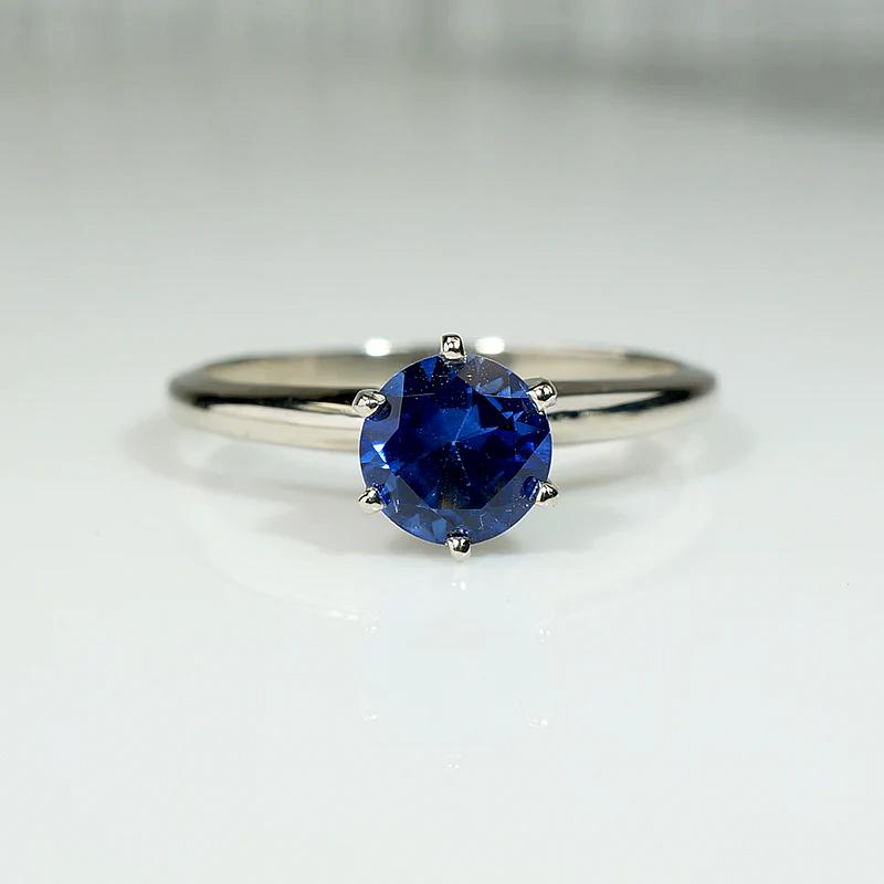 Lush Blue Sapphire Mid Century Solitaire Ring