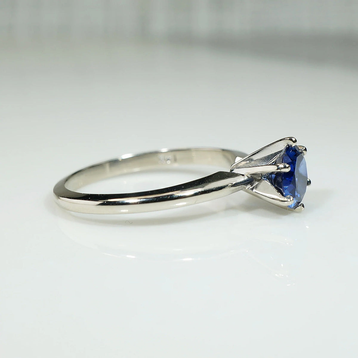 Lush Blue Sapphire Mid Century Solitaire Ring