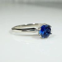Lush Blue Sapphire Mid Century Solitaire Ring