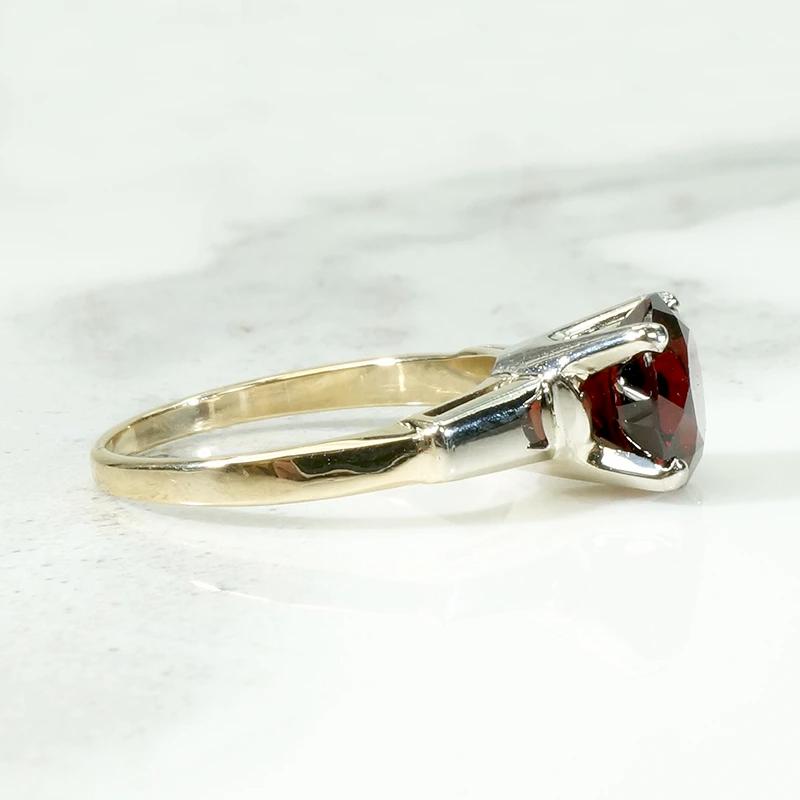 Retro Two Tone Gold Garnet Solitaire Ring