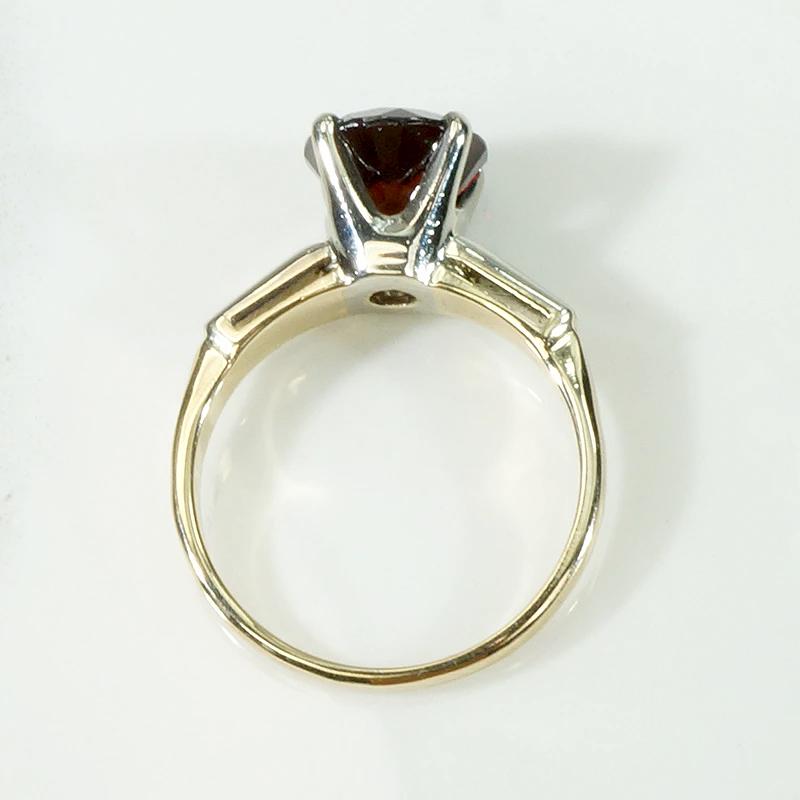 Retro Two Tone Gold Garnet Solitaire Ring