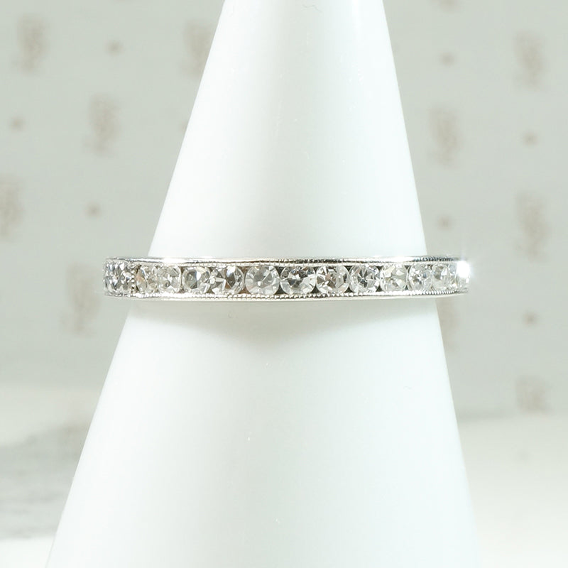 Slim Half Hoop Diamond & Engraved Platinum Band