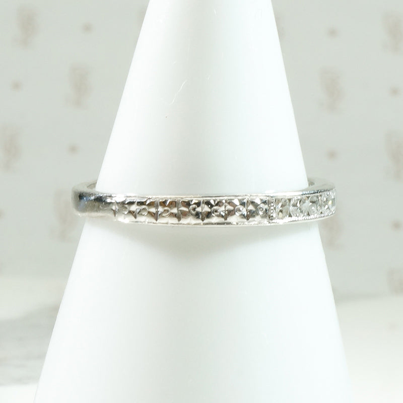 Slim Half Hoop Diamond & Engraved Platinum Band