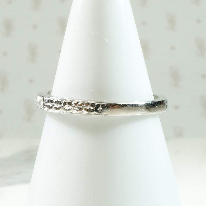 Slim Half Hoop Diamond & Engraved Platinum Band