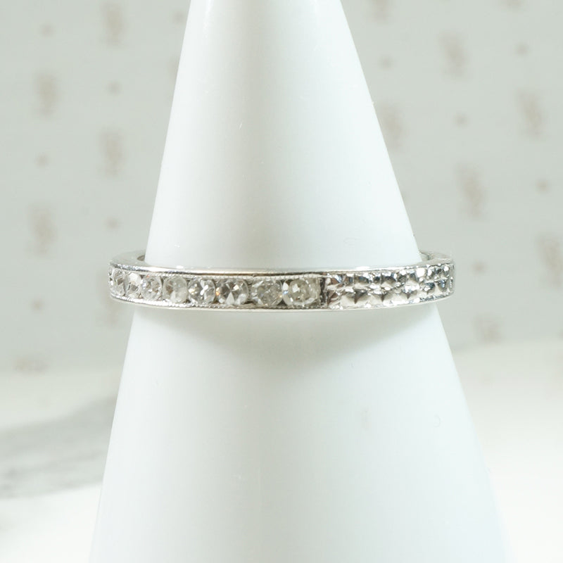 Slim Half Hoop Diamond & Engraved Platinum Band