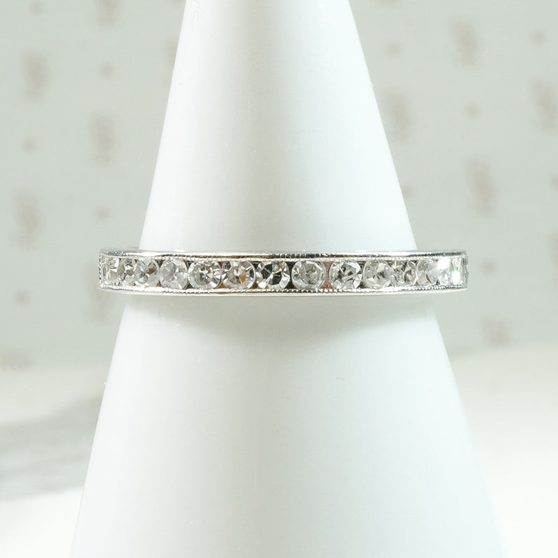 Slim Half Hoop Diamond & Engraved Platinum Band