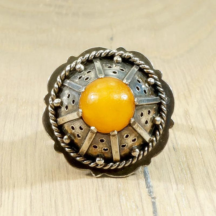 Enigmatic Egg Yolk Amber & Silver Ring