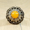 Enigmatic Egg Yolk Amber & Silver Ring