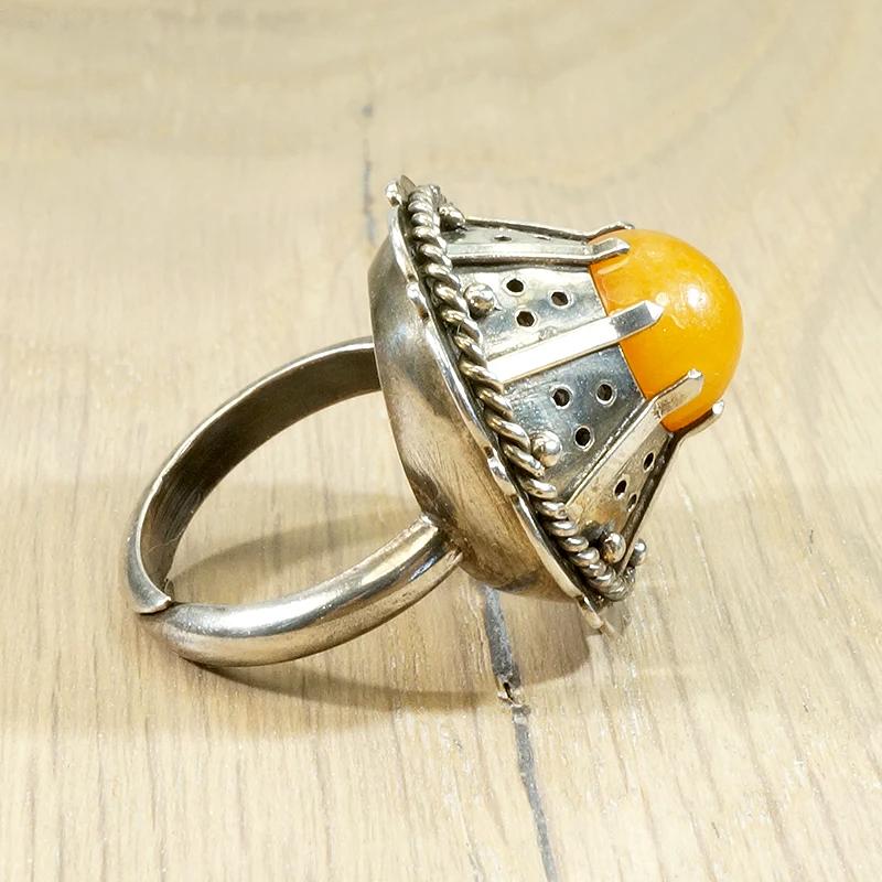 Enigmatic Egg Yolk Amber & Silver Ring