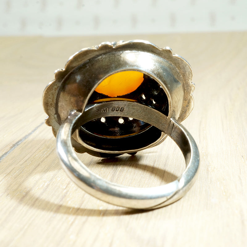 Enigmatic Egg Yolk Amber & Silver Ring
