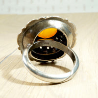 Enigmatic Egg Yolk Amber & Silver Ring