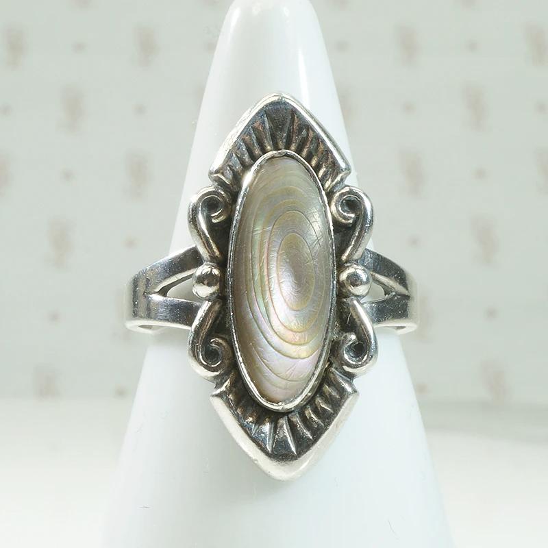 Abalone & Silver Navette Bell Trading Post Ring