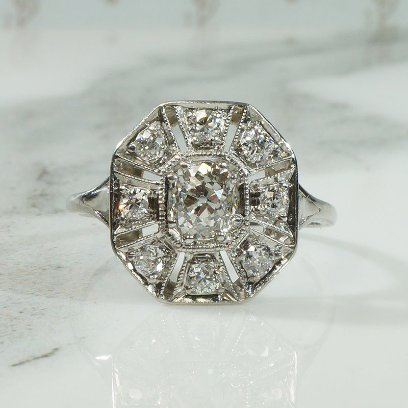 Edwardian Platinum Cushion Cut Diamond Ring