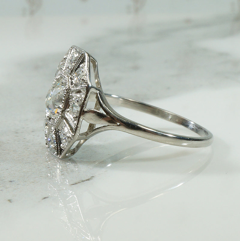 Edwardian Platinum Cushion Cut Diamond Ring