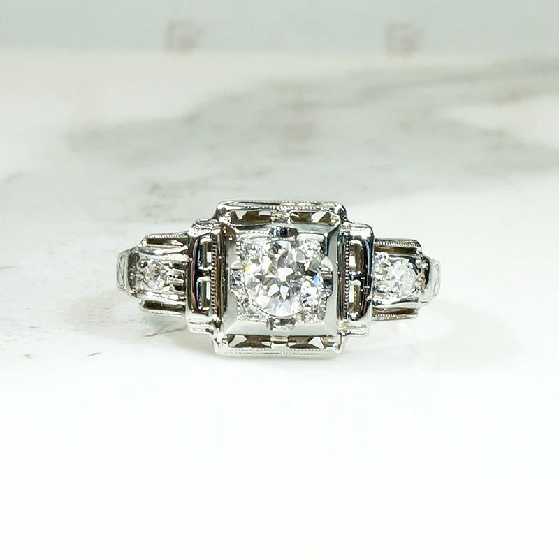 Architectural Art Deco Diamond Engagement Ring