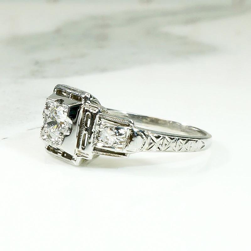 Architectural Art Deco Diamond Engagement Ring