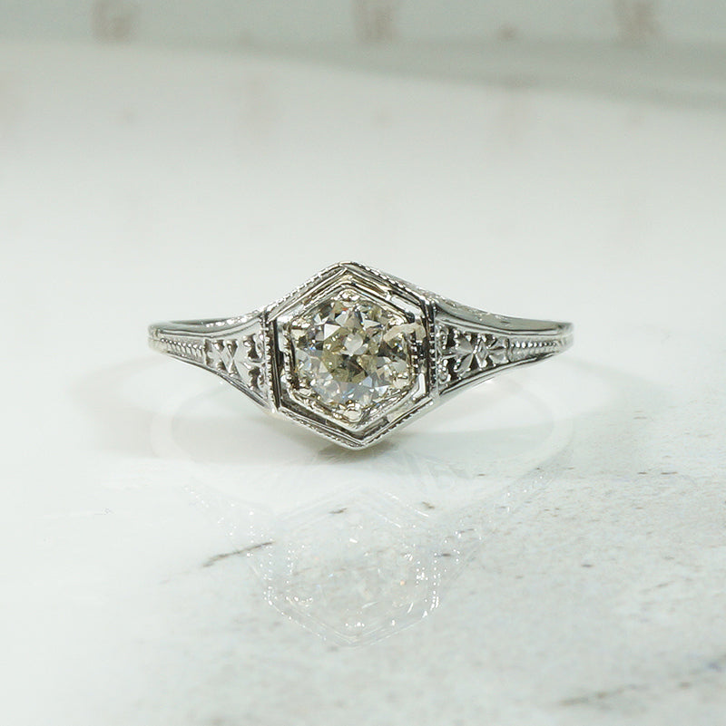 White Gold Filigree Diamond Ring