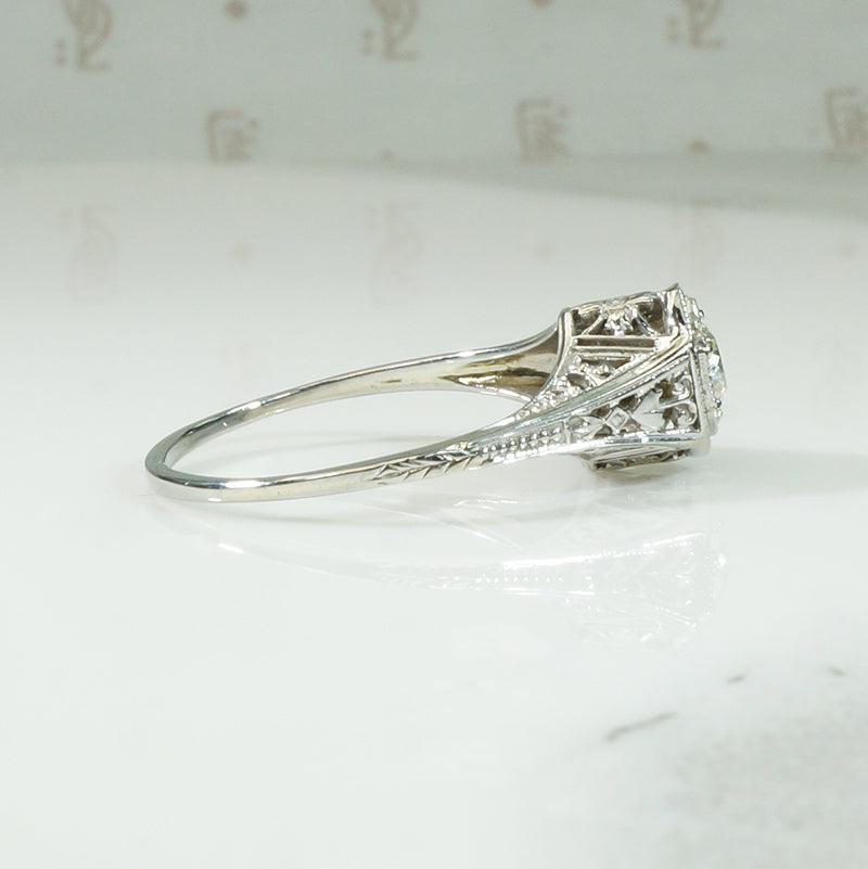 White Gold Filigree Diamond Ring
