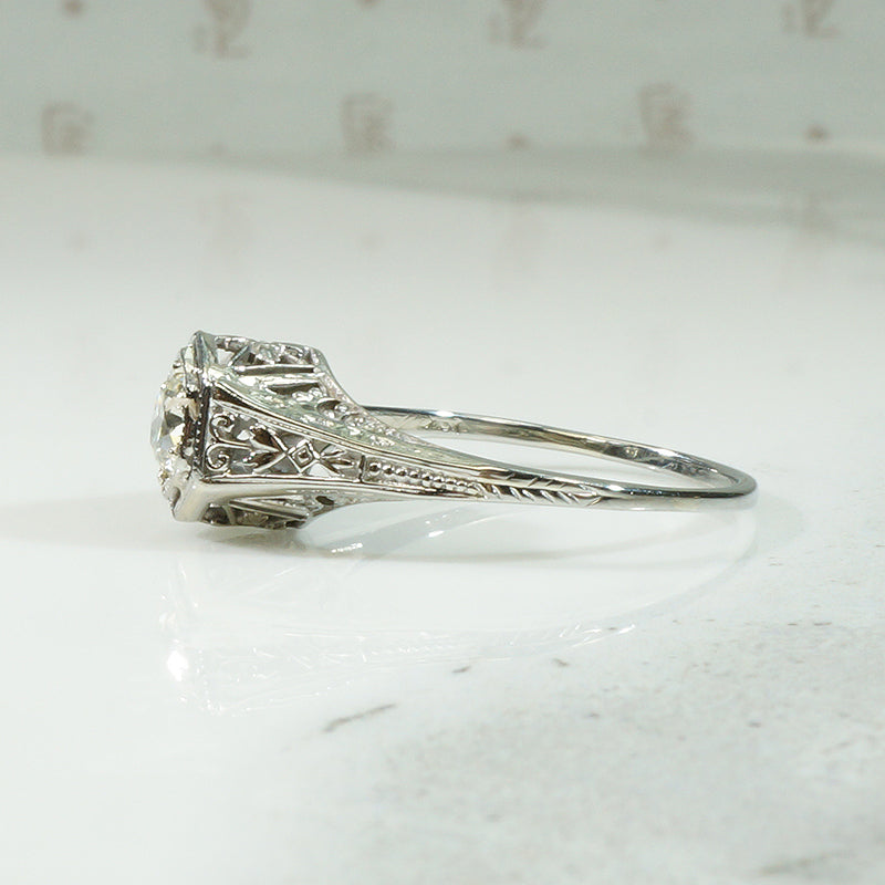 White Gold Filigree Diamond Ring