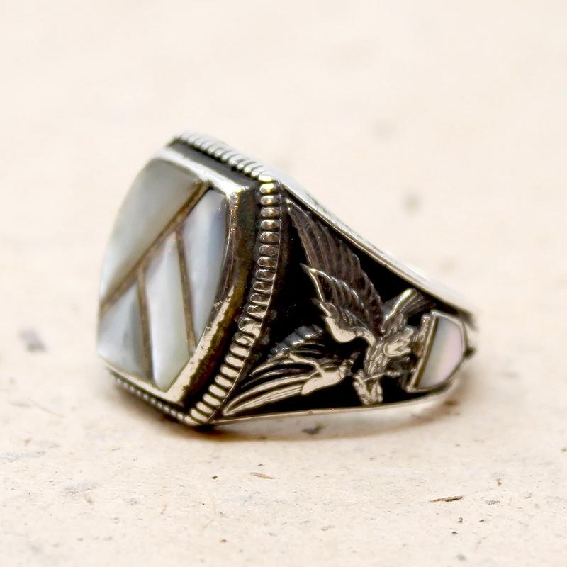 Majestic Eagle Signet in Silver & Mother of Pearl