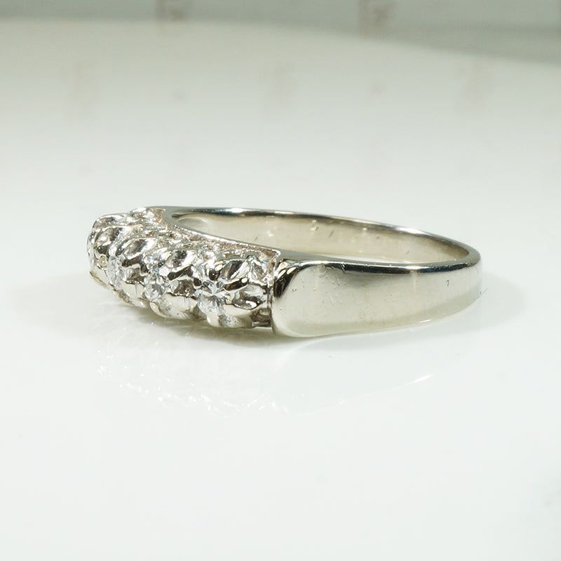White Gold Filigree Five Diamond Band