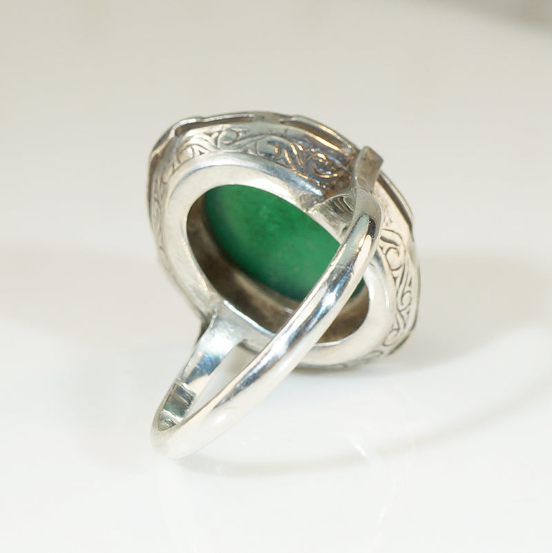 Elegant European Chrysoprase Marcasite & Silver Ring