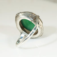 Elegant European Chrysoprase Marcasite & Silver Ring