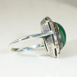 Elegant European Chrysoprase Marcasite & Silver Ring