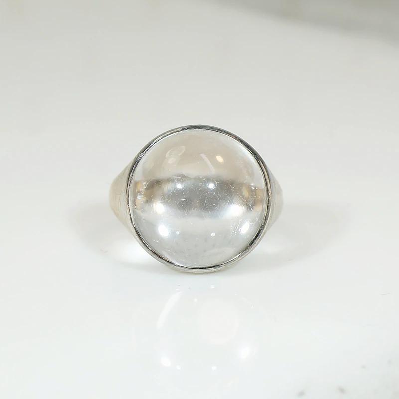 Crystal Ball in Deco Era Silver Ring