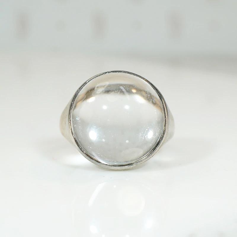 Crystal Ball in Deco Era Silver Ring