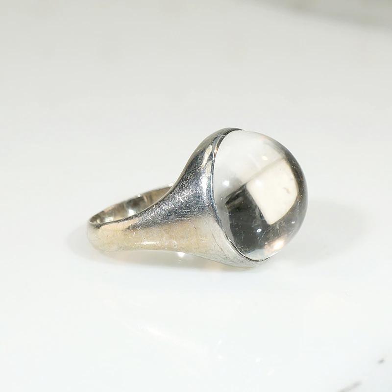 Crystal Ball in Deco Era Silver Ring