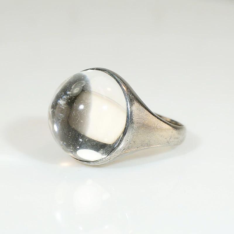 Crystal Ball in Deco Era Silver Ring