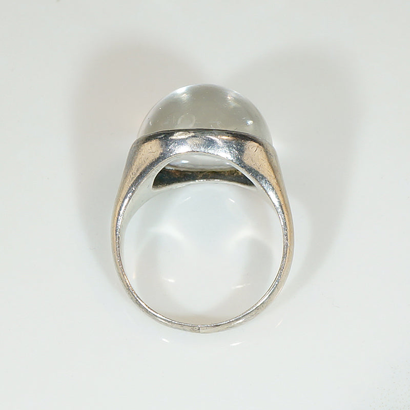 Crystal Ball in Deco Era Silver Ring