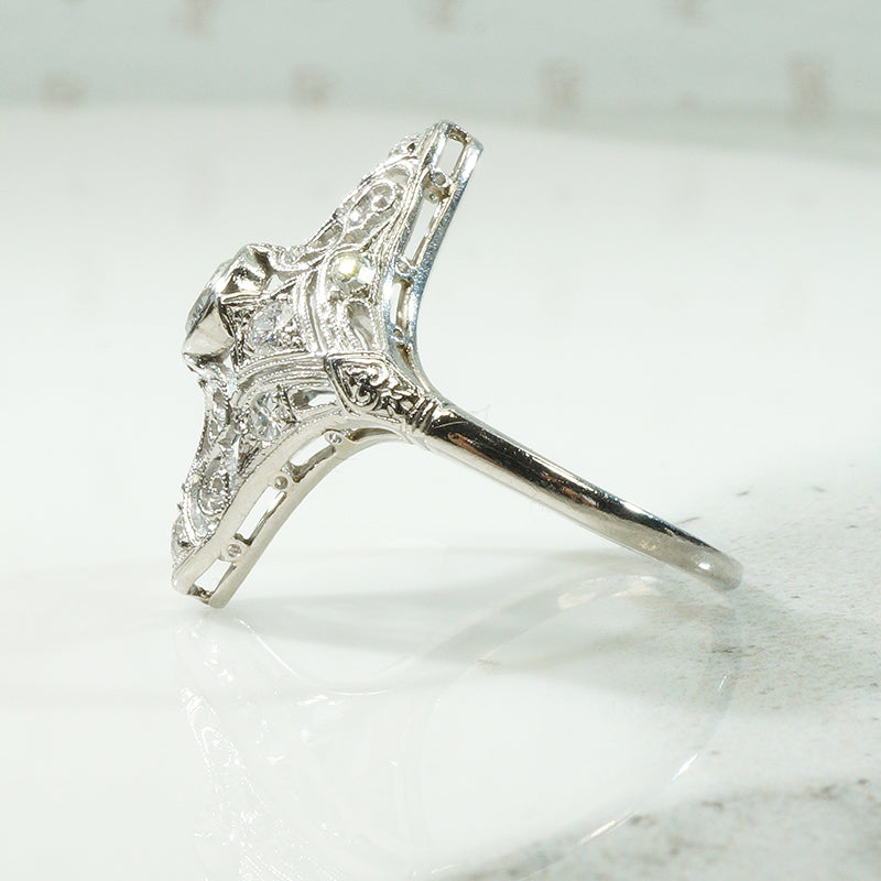 Gorgeous Platinum Lacy Filigree Ring