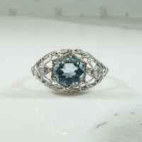 Lacy Platinum Edwardian Aquamarine Ring