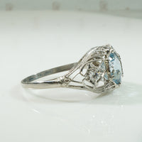 Lacy Platinum Edwardian Aquamarine Ring
