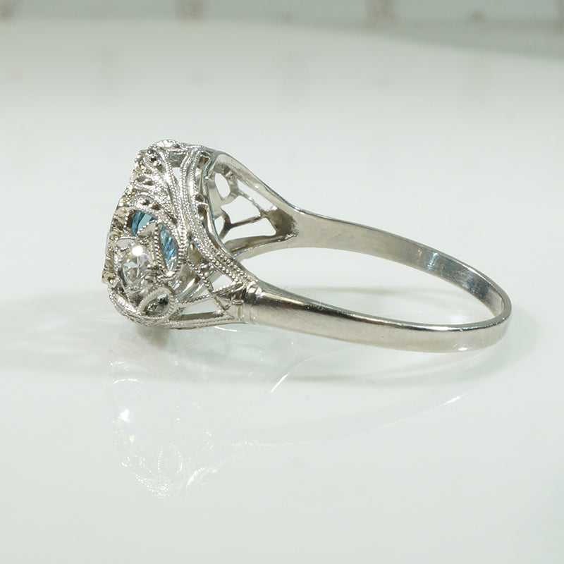 Lacy Platinum Edwardian Aquamarine Ring