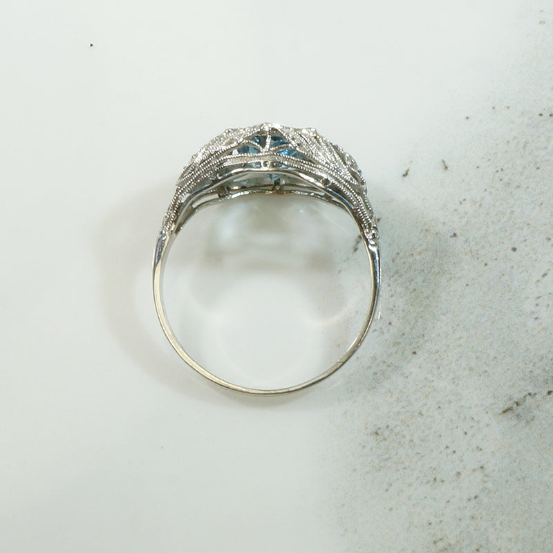 Lacy Platinum Edwardian Aquamarine Ring