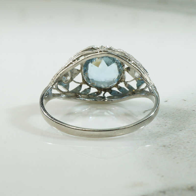 Lacy Platinum Edwardian Aquamarine Ring