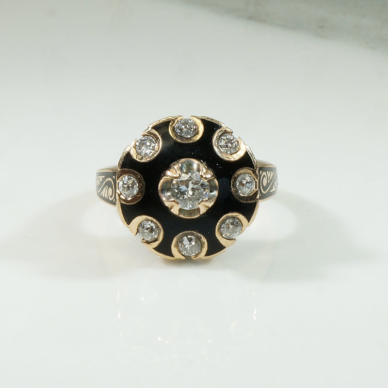 Black Enameled Gold OMC Diamond Ring