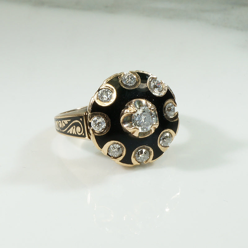 Black Enameled Gold OMC Diamond Ring