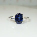 Deep Blue Oval Sapphire and Diamond Platinum Engagement Ring