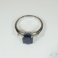 Deep Blue Oval Sapphire and Diamond Platinum Engagement Ring