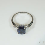 Deep Blue Oval Sapphire and Diamond Platinum Engagement Ring