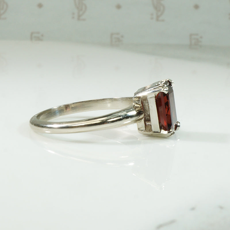 Almandine Garnet White Gold Solitaire