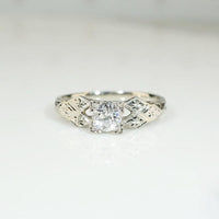 Diamond Engagement Ring with Engraved Flowers
