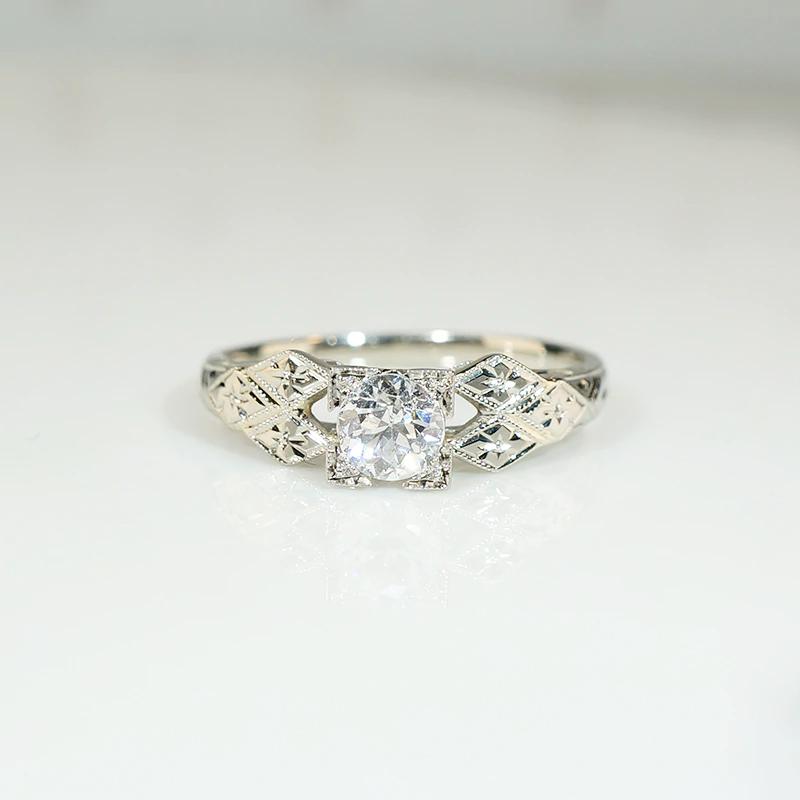 Diamond Engagement Ring with Engraved Flowers