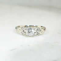 Diamond Engagement Ring with Engraved Flowers